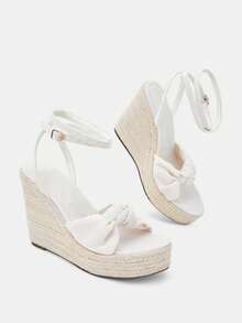 Glitzique Women's Wedge Platform Espadrille Sandals With Back Zipper, Open Toe, Bowknot, High Heeled Roman Sandals, Suitable For Spring, Vacation Outfits, Boho Style,Summer Outfits,Travel Essential - Rice - View 8