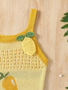 SHEIN Tween Girl Vacation Beach Lemon Jacquard Knit Cover-Up Dress - Yellow - View 3