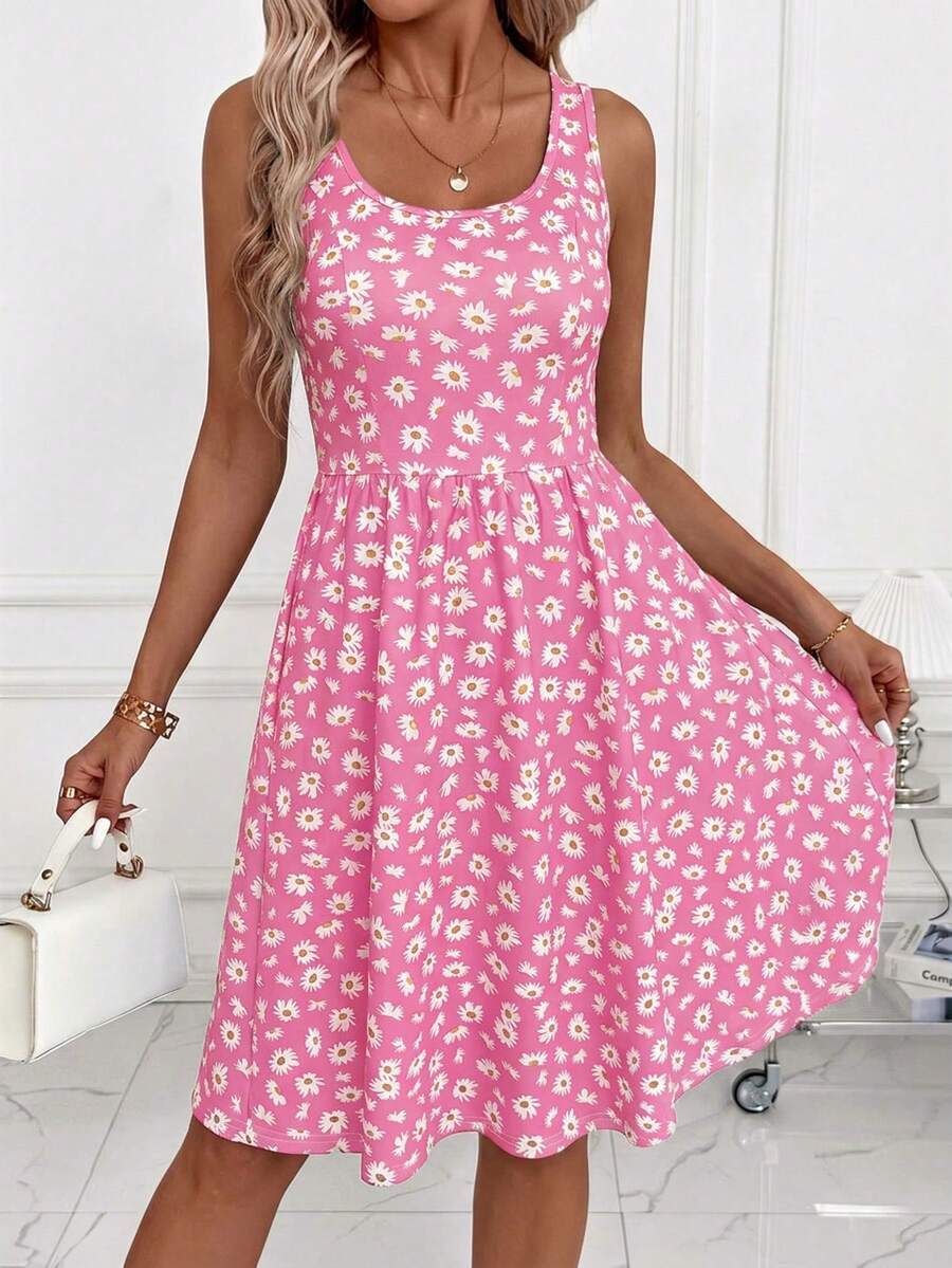 SHEIN Clasi 女款夏季休閒碎花印花無袖短洋裝 - 彩色 - 查看 1