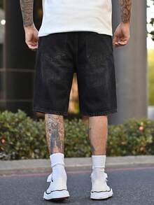 Devon Thys Men's Casual Ripped Straight Leg Blue Denim Shorts, Street Fashion For Spring/Summer - Black - View 4