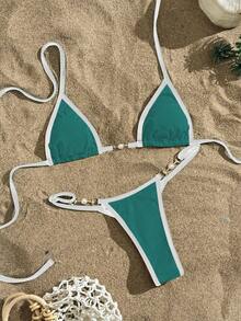 Swim Vcay Women's Bikini Set With Wrap-Around Halter Strap For Beach Vacation, Cheeky Cut Summer - Green - View 3