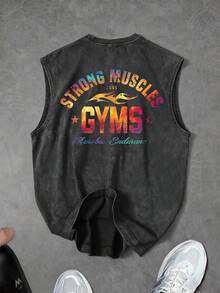 Gym Rark 男士字母印花圓領休閒日常運動背心，健身房適用 - 深灰色 - 查看 2