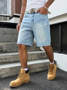 Manfinity EMRG Plus Size Men's Patchwork Denim Shorts - Light Wash - View 1