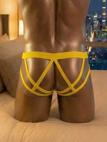 SHEIN DrisQ Men's Solid Color Sexy Back Hollow Out Fashion Underwear - Yellow - View 1