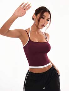 Dewbera Dewbera 女款休閒運動細肩帶交叉式配色設計背心上衣 - 酒紅色 - 查看 4