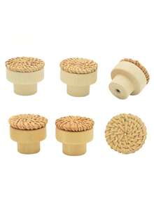 6/12pcs Rattan Dresser Knobs Boho Cabinet Pulls, Dia Wicker Drawer Handles With Screws, Round Furniture Knob For Cupboard Wardrobe Vanity(Natural Color) - natural color - View 7