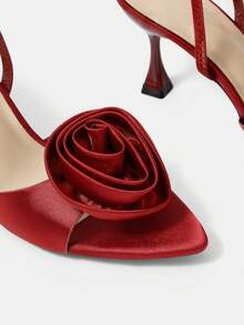 CUCCOO HITCHD Summer New Burgundy Pointed Stiletto Flower Sexy Fashion Temperament High Sense Women's High Heel Sandals - Burgundy - View 5