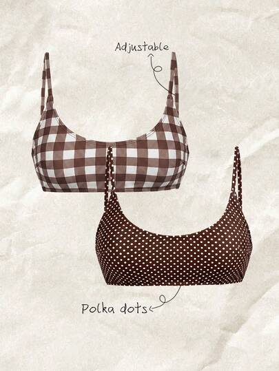 Elavelle Women's Spring/Summer Random Print Spaghetti Strap 2-Piece Bikini Top