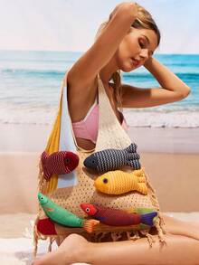 Swim Mod Bolso de mano de tejido hecho a mano, bolso de gran capacidad de punto multicolor, nueva bolsa de transporte 2025 - Multicolor - Ver 4
