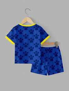 SHEIN | PAW Patrol 男嬰圓領卡通印花短袖上衣與短褲休閒日常居家睡衣套裝 - 彩色 - 查看 4
