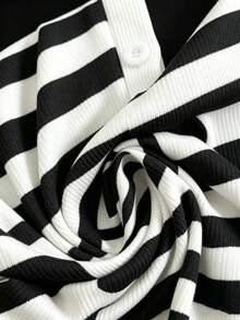 Franclia Rompi Wanita Motif Garis-Garis Patchwork Kasual untuk Perjalanan Sehari-hari - Hitam dan Putih - View 3