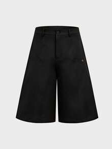 SIGLOCORE Pantalones cortos casuales versátiles con bolsillo de unicolor para hombres - Negro - Ver 7