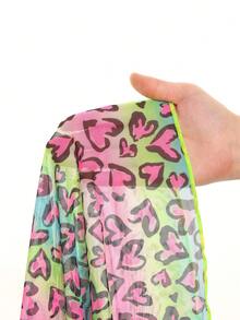 SHEIN Baju Terusan Lengan Pendek Kasual Serbaguna dengan Motif Hati, Leher V, dan Detail Kerut di Pinggang untuk Remaja Perempuan. - MultiWarna - View 6
