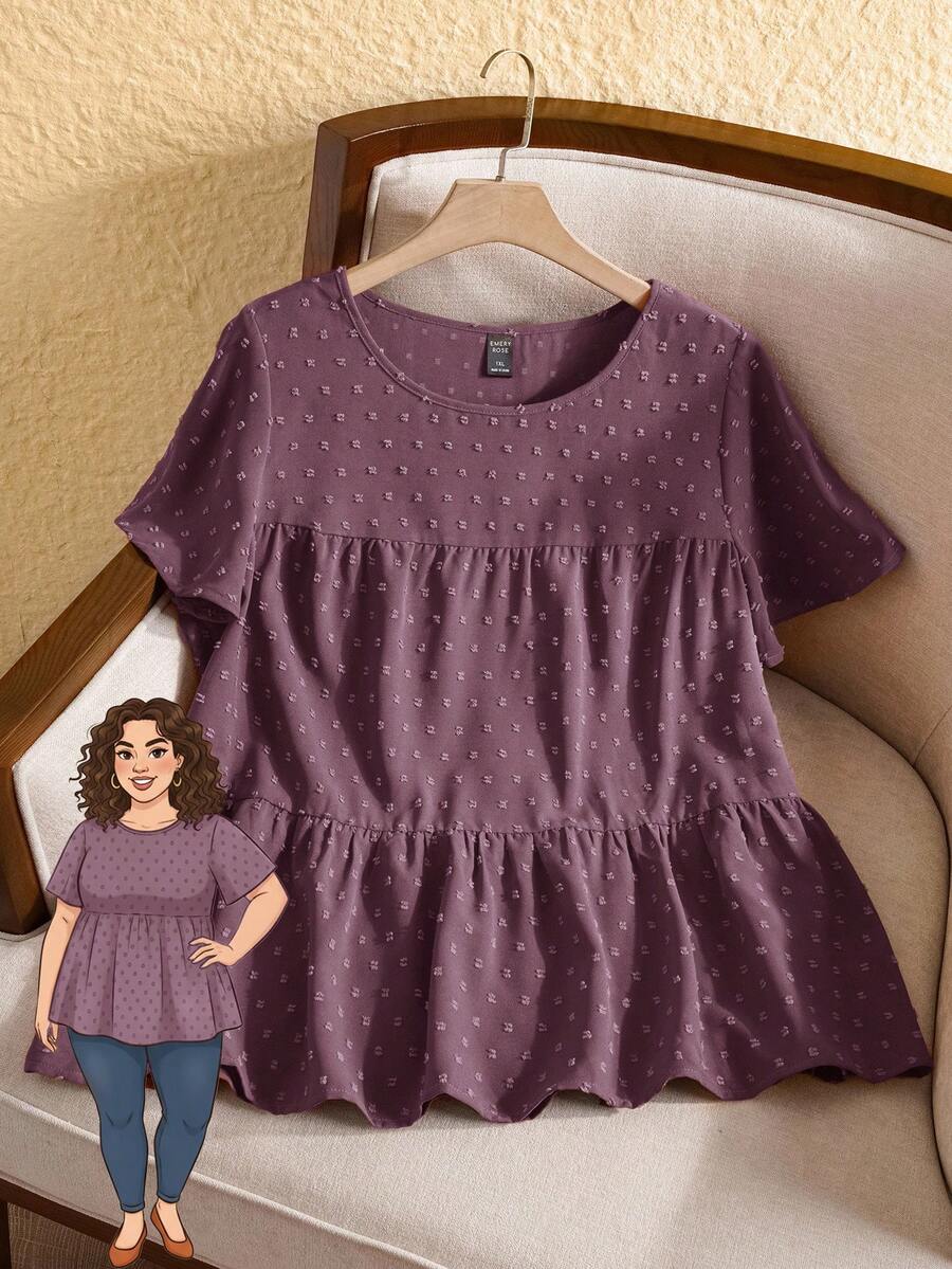 Rusticease Plus Size Women's Solid Color Round Neck Ruffle Short Sleeve Loose Shirt,Boho For Women/Summer Women - Red Violet - View 1