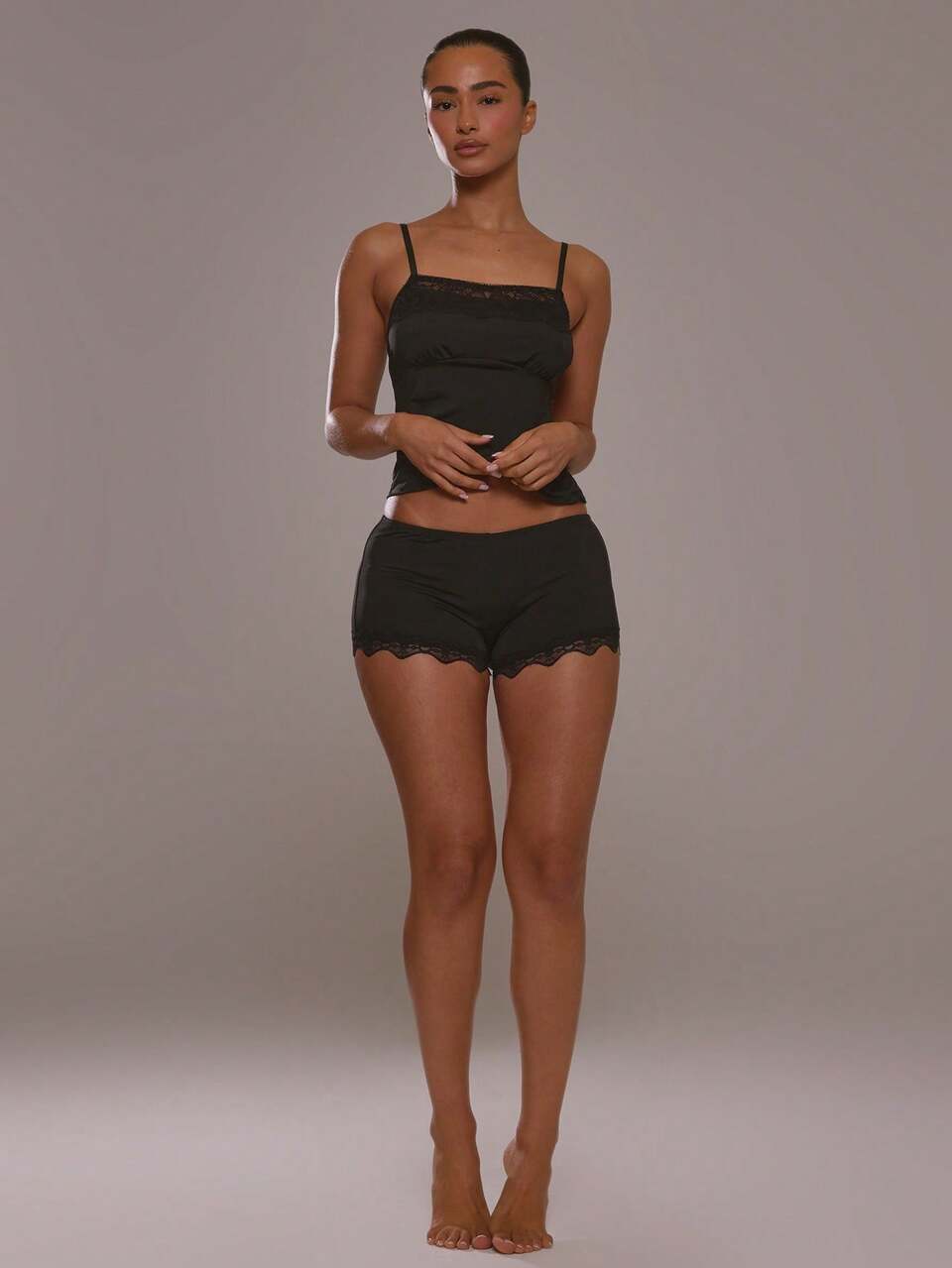 Spitzenbesatz Saum Träger-Cami mit lockerer Passform Spitzen-Shorts Set verkauft als Set süße Dessous sexy Nacht Abend Alltag mädchenhaft Sommer Frühling Urlaub