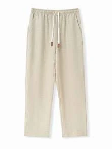 VENTUSAIL Men's Solid Drawstring Waist Casual Pants, Holiday - Khaki - View 3