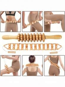 6PCS Wooden Roller Massager Set Manual Wood Massage Tool Kit For Body Back Leg Relaxation Home Travel Spa Essential Self Massage Tools Gift For Women Men Birthday Christmas - Yellow - View 8