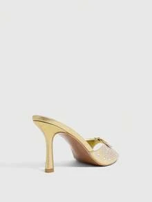 CUCCOO SZL Round Toe High Heeled Black Satin Faux Pearl Decor Ankle Strap Women's High Heel Sandals Spring Shoes Spring Break Easter Prom Heels Summer - Gold & Rhinestones - View 10