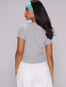 MUSERA Grey Jersey Graphic Printed V Neck Fitted Top - Black and White - View 4
