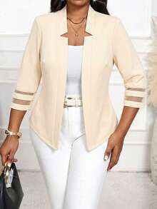 SHEIN Lady Blazer Wanita Ukuran Besar Modis, Elegan, Kasual, dengan Motif Jala dan Patchwork untuk Musim Gugur/Dingin - Aprikot - View 4