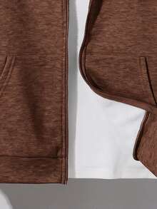 SHEIN Teen Boy Autumn/Winter Casual Thermal Lined Sweatshirt - Brown - View 5