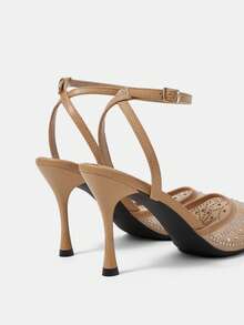CUCCOO HITCHD 2026 Neue Damen verstellbare Schnalle modische und elegante High-Heels, 9cm spitze Stiletto Schuhe, Aprikose leeres Mesh gepresste Strass Glas dekorative Pyramiden Absatz sexy High-Heels, charmante After-Party Riemen Knöchelriemen Stiletto Mode Schuhe, Büro Damen Outdoor Kleidung, geeignet für Hochzeiten, Abendessen, Partys, Frühlingsferien Ostern Aprikosen - Aprikose 1 - Übersicht 4