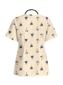 PopScrub Women's Scrub Vacation Coconut Tree Print Top, Suitable For Children, Pet Hospital - Multicolor - View 2