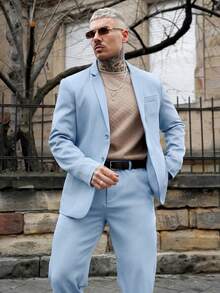 Artur Kramer Men's Solid Color Casual Commuter Blazer & Pants Formal Suit Clothes Formal - Baby Blue - View 5