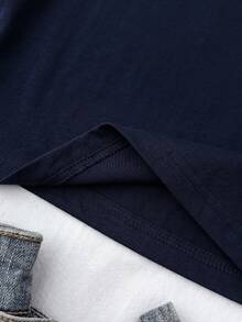 T-shirts pour adolescentes épaules dénudées gris clair imprimé floral anglais manches longues coupe slim, style décontracté universitaire - Bleu marine - Voir 5