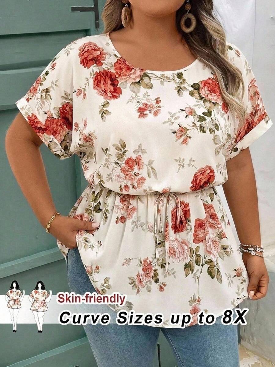 SHEIN CURVE+ Áo sơ mi nữ size lớn cổ tròn tay dơi màu trơn phong cách thường ngày, Proud Life, LGBTQ Lesbian Pride, Proud Women, quà tặng Pride cầu vồng, mẫu in Pride Month, trang phục mùa hè nữ, áo top mùa hè, đồ đi nghỉ dưỡng nữ, áo đi chơi, trang phục lễ hội nhạc đồng quê, áo top mùa hè dễ thương - Nhiều màu - Xem 1