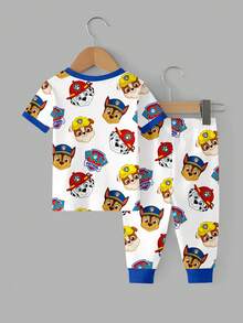 SHEIN | PAW Patrol Set Piyama Rumahan Kasual Sehari-hari untuk Bayi Laki-laki, Atasan Lengan Pendek Berkerah Bulat Motif Kartun dan Celana Panjang - MultiWarna - View 4