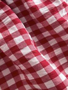 Elamini Summer Sweet Sexy Vacation Style Lace Trim Plaid Ruffle Short Fitted Short Sleeve Shirt - Red - View 5
