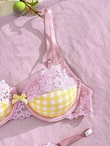 Eraneu 2pcs Plaid & Lace Patchwork Lingerie Set, Fashionable - Multicolor - View 8