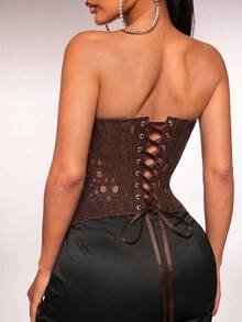 Radiana Plus Size Women's Lace Sexy Slim Fit Bandeau Top - Brown - View 2