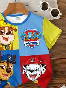 SHEIN | PAW Patrol 兒童小男孩卡通動畫圖案印花可愛小狗圓領短袖T恤 - 彩色 - 查看 3