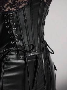 SHEIN ICON 大尺碼女款性感蕾絲拼接露背掛脖上衣，適合夏季 - 黑色 - 查看 10