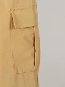SHEIN 2件組青少年男孩夏季涼爽工裝風黑色字母印花短袖T恤與卡其色多口袋工裝褲套裝，適合日常上學、戶外玩耍、運動、通勤、旅行度假，春/夏季 - 卡其色 - 查看 8