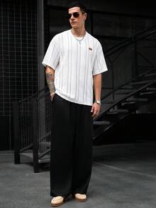 Manfinity CasualCool 男士度假風紋理鏤空短袖圓領T恤 - 白色 - 查看 7