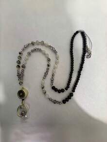 1pc Natural Stone Beads Retractable Badge Reel Lanyard Id Card Holders Necklaces Chain Keychain Clip For Women Men Employee Wholesal - multicolor - View 5
