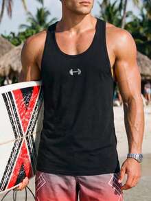 Ironwick Camiseta de tirantes holgada con estampado de barra para hombre, ideal para el verano - Negro - Ver 5