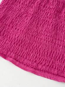 SHEIN Elladie kids Young Girls Vacation Spring Style Crepe Gathered Cami Top + Loose Straight Leg Pants 2pcs Set, Woven Tank Top Set - Hot Pink - View 7