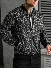 Manfinity CasualCool 男款豹紋長袖拉鍊休閒棒球夾克外套 - 彩色 - 查看 4