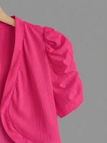 SHEIN Clasi Chaqueta corta de talla grande con manga de pétalo y frente abierto - Rosa Fucsia - Ver 3