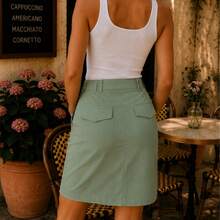 Falda Gabardina Abertura Frontal, Casual, Ideal para días calurosos - sage - Ver 4