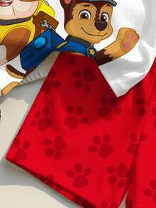 SHEIN | PAW Patrol 兒童小男孩圓領撞色飾邊字母卡通印花短袖T恤與短褲休閒日常套裝 - 彩色 - 查看 7