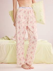 Nora Wilde Quần mặc nhà nữ dễ thương, quần dài pijama dáng rộng, 1 chiếc - Hồng - Xem 3