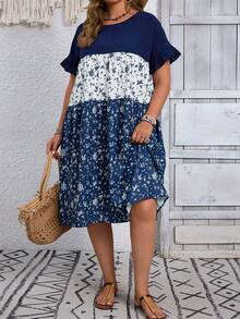 EMERY ROSE Plus Size Women Summer Casual Vacation Style Floral Print Loose Dress Beach Outfit For Women Casual Dresses For Women Summer Outfits - Multicolor - View 5