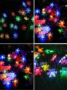 1 Set Solar Snowflake String Lights, 8 Lighting Modes, Waterproof Outdoor Fairy Lights, 20/50/100 LED Beads, Suitable For Outdoor Garden, Patio, Camping, Party, Wedding, Christmas Tree, Christmas Decor (Warm White/White/Color) - White - View 7