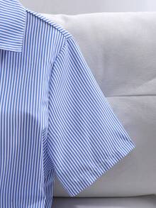 Teen Girls Casual Streetwear Daily Commute Slim Fit Short Sleeve White Shirt With Collar Back To School Summer Outfit Comfortable Sixth Form - Blue - View 5