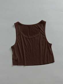 SHEIN EZwear 女款休閒棕色大U領寬鬆短版背心，適合夏季 - 棕色 - 查看 4